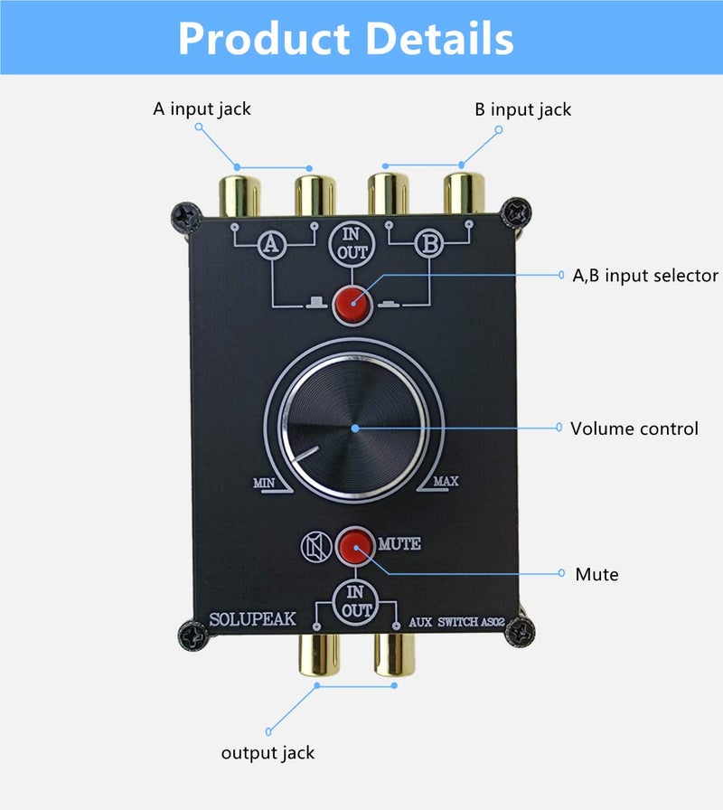 SOLUPEAK 2-Way Stereo L/R RCA Switch Selector 2 in 1 Out Audio Passive Signal Switcher Splitter Box - Image 3